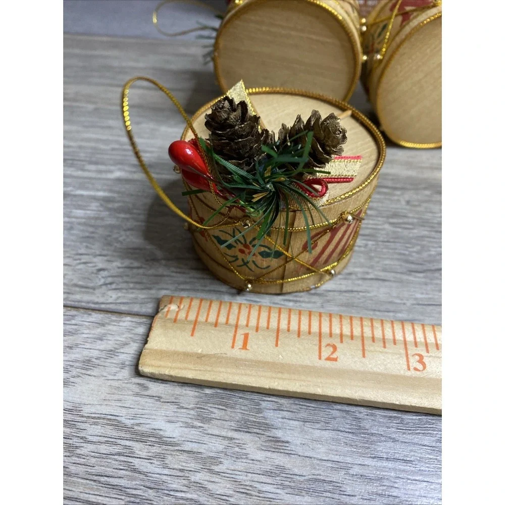 Lillian Vernon Set Of 4 Wooden Drum Ornament's (3728) Christmas Joy Noel Ho,‎ Ho